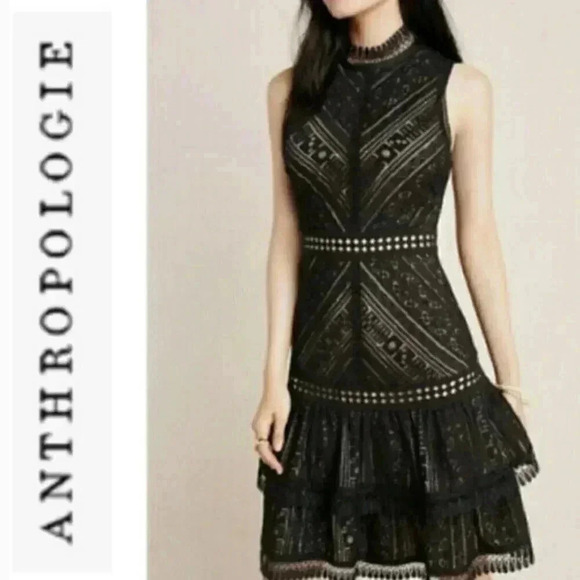Anthropologie Bella Black Lace mini Dress - Picture 2 of 9